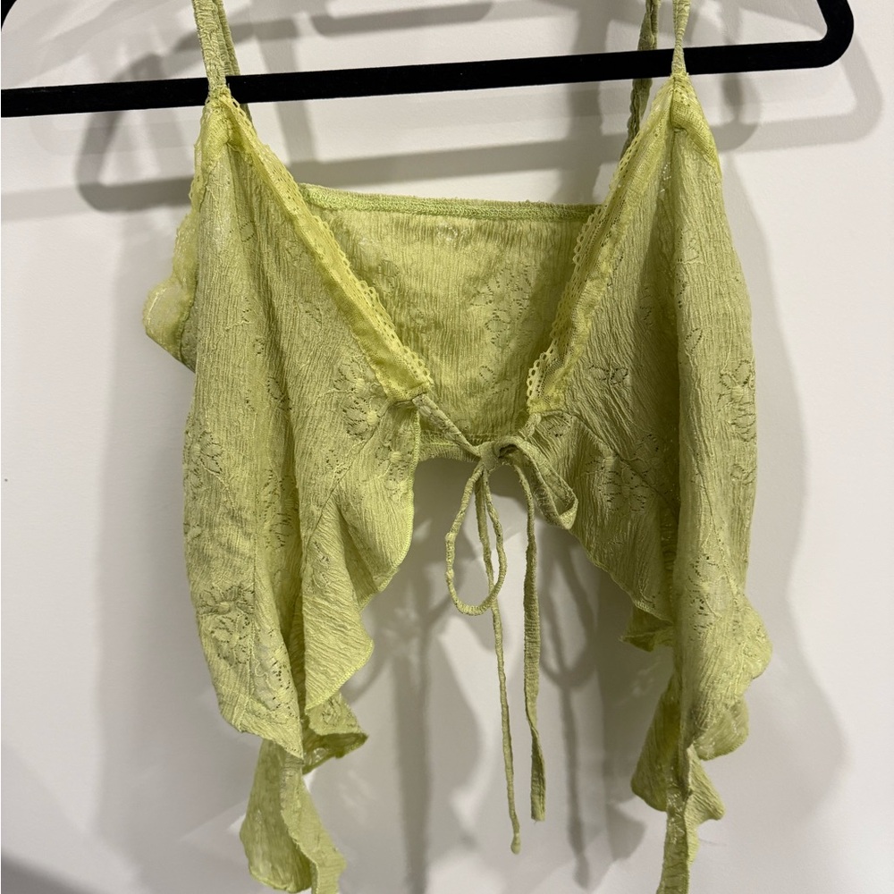 Lace Trimmed Green Crop Top
